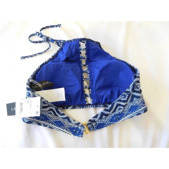 La Blanca Bikini Size 10 Top Indigo White Swimwear New High Neck  MenWomenStyles - Picture 11 of 12